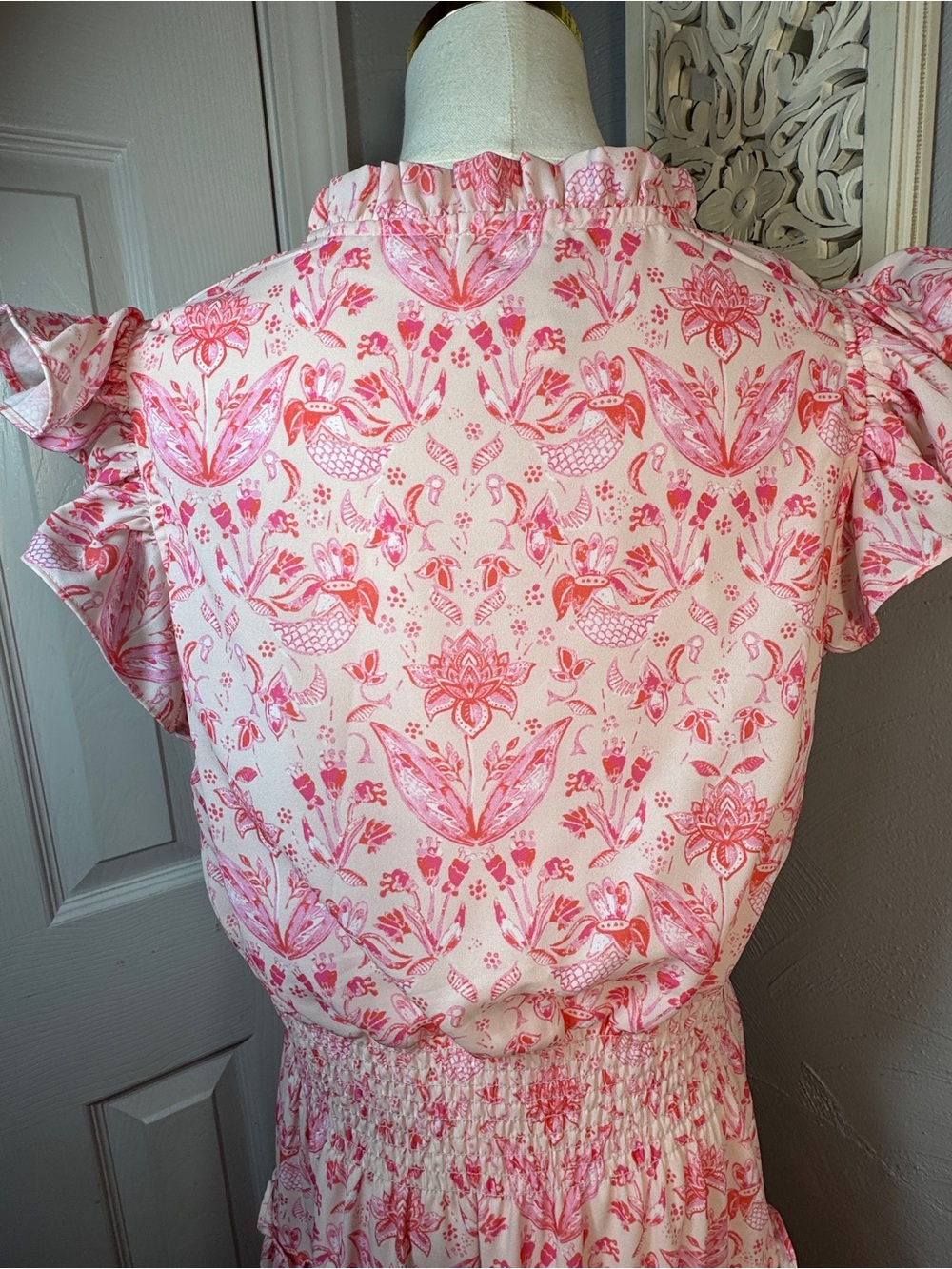 Sail to Sable Pink Floral Smocked Waist Midi/Maxi Dress Large MSRP $169 - Picture 8 of 8